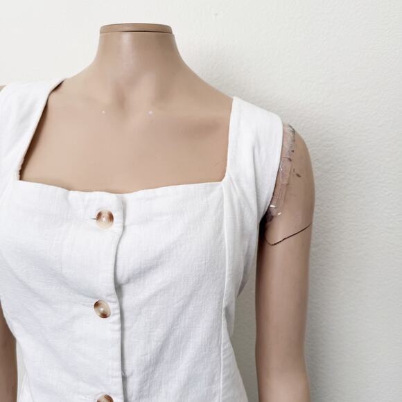 [Abercrombie & Fitch] White Square Neck Button Front Linen Mini Dress XXL Tall - Picture 9 of 12